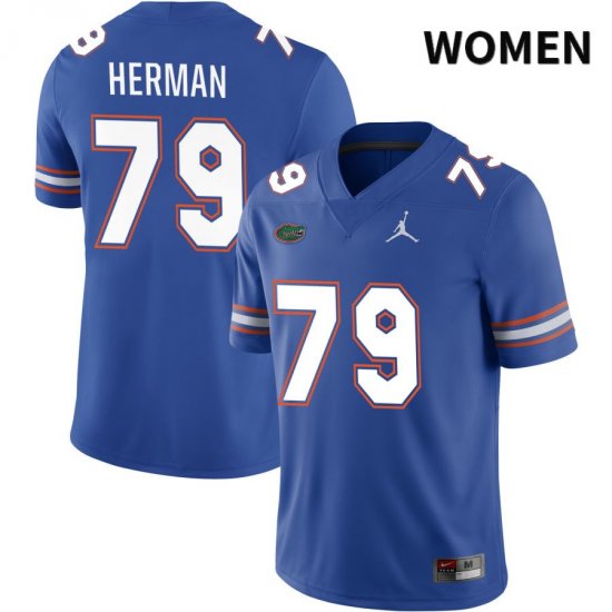 Women's Florida Gators #79 Jordan Herman NCAA Jordan Brand Royal NIL 2022 Authentic Stitched College Football Jersey VVS0462YI